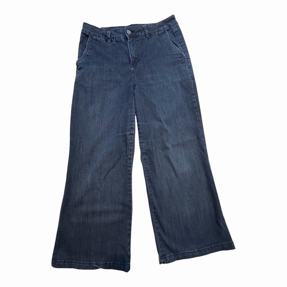 sound style Denim - Modern Minimalist Wide Leg Jeans Dark Wash Size 10 Stretch Denim